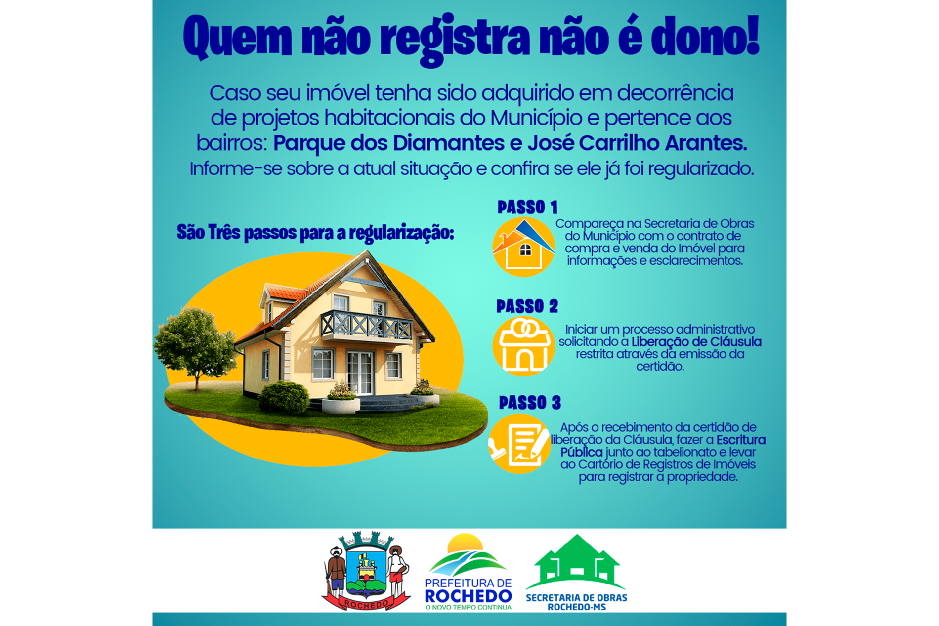 PREFEITURA DE ROCHEDO REGULARIZOU OS LOTEAMENTOS: PARQUE DOS DIAMANTES E JOSÉ CARRILHO ARANTES